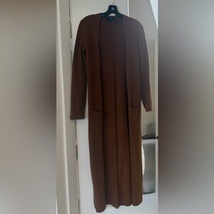 Theory Long Brown Open-Front Duster Cardigan